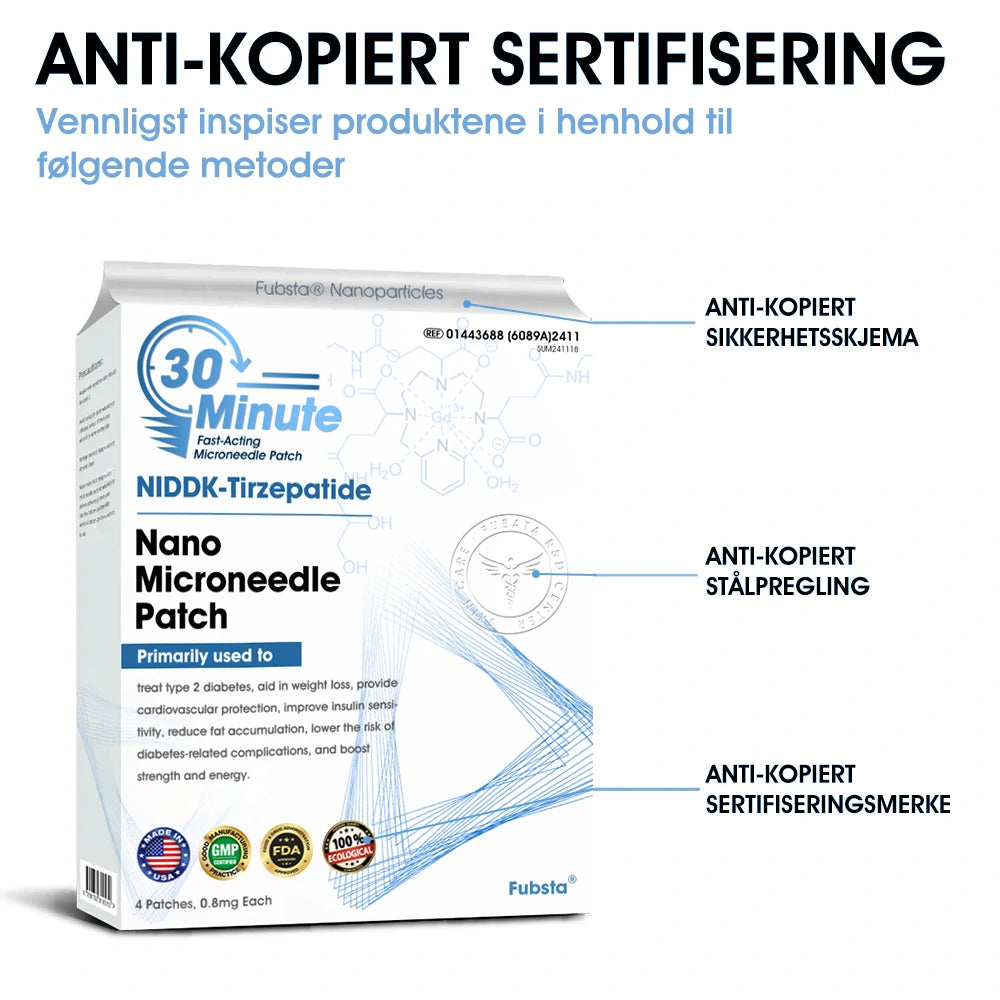 【Fubsta® Offisiell Butikk】 NIDDK-Tirzepatide Nano Mikronål Patcher (Zero Pain, 24/7 Frigjøring | Tap 9 kg RASKT | 90% Blodsukkerreduksjon)