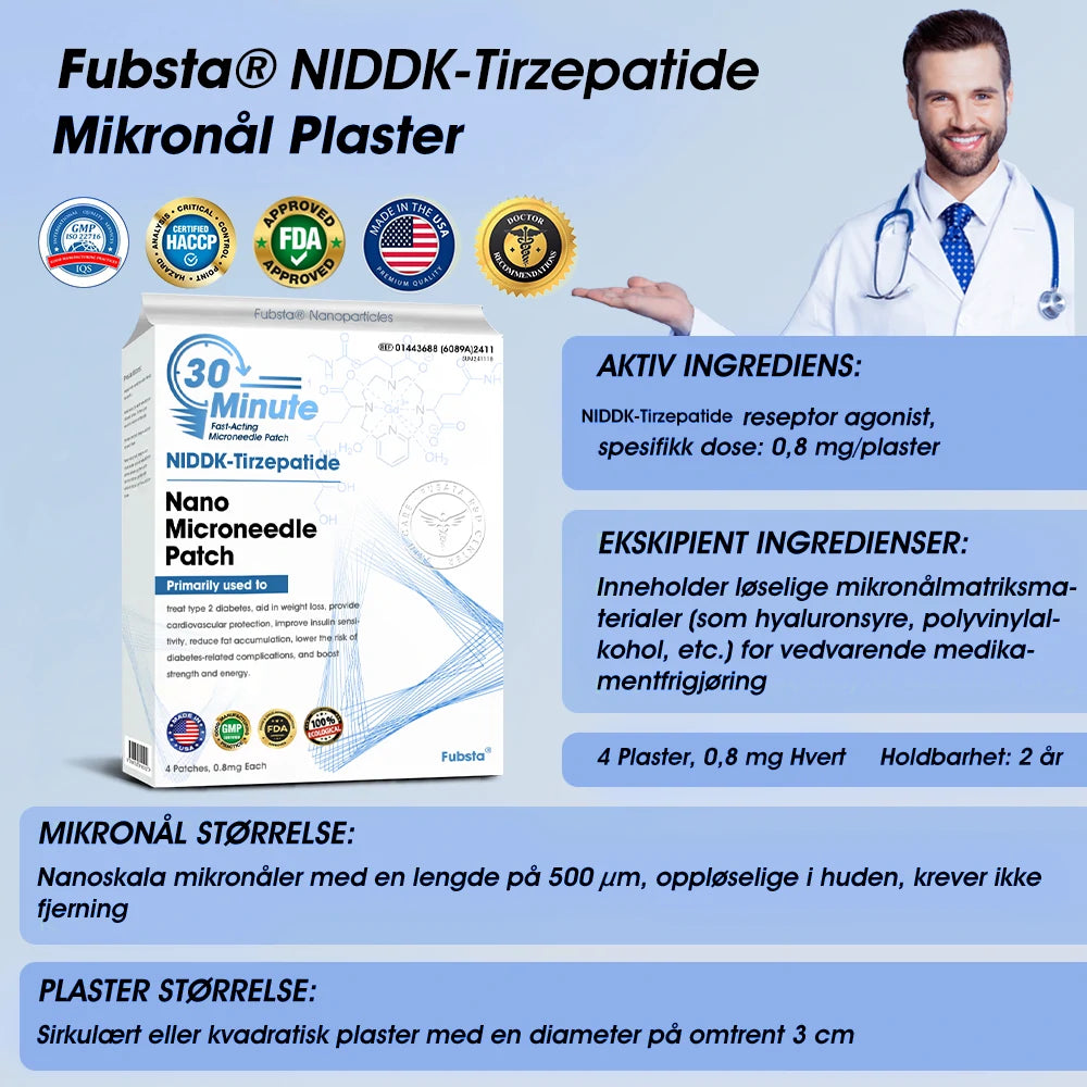 【Fubsta® Offisiell Butikk】 NIDDK-Tirzepatide Nano Mikronål Patcher (Zero Pain, 24/7 Frigjøring | Tap 9 kg RASKT | 90% Blodsukkerreduksjon)