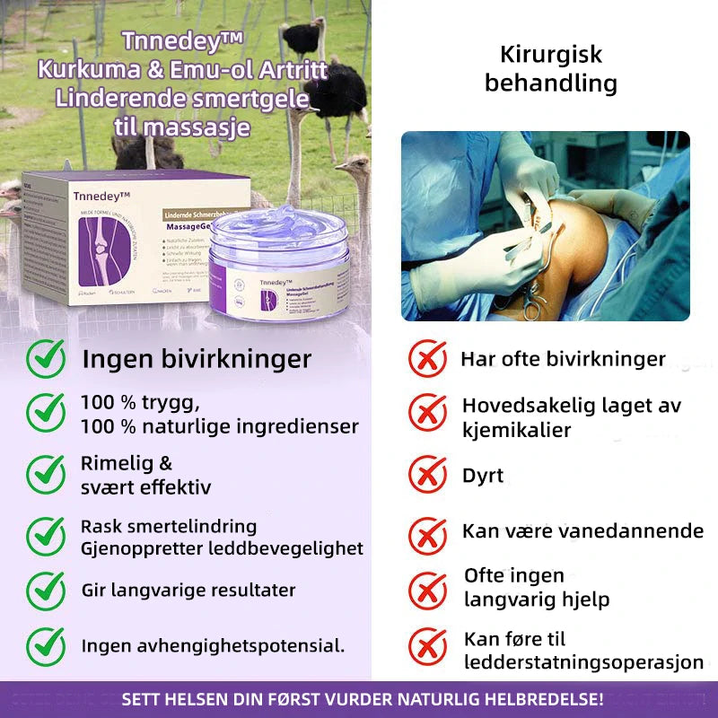 👨⚕️ Godkjent av Norsk Ortopedisk Forening (NOF) 👨⚕️ Tnnedey™ Gurkemeie & Emuolje Leddgikt Lindrende Smertelindringsmassasjegel