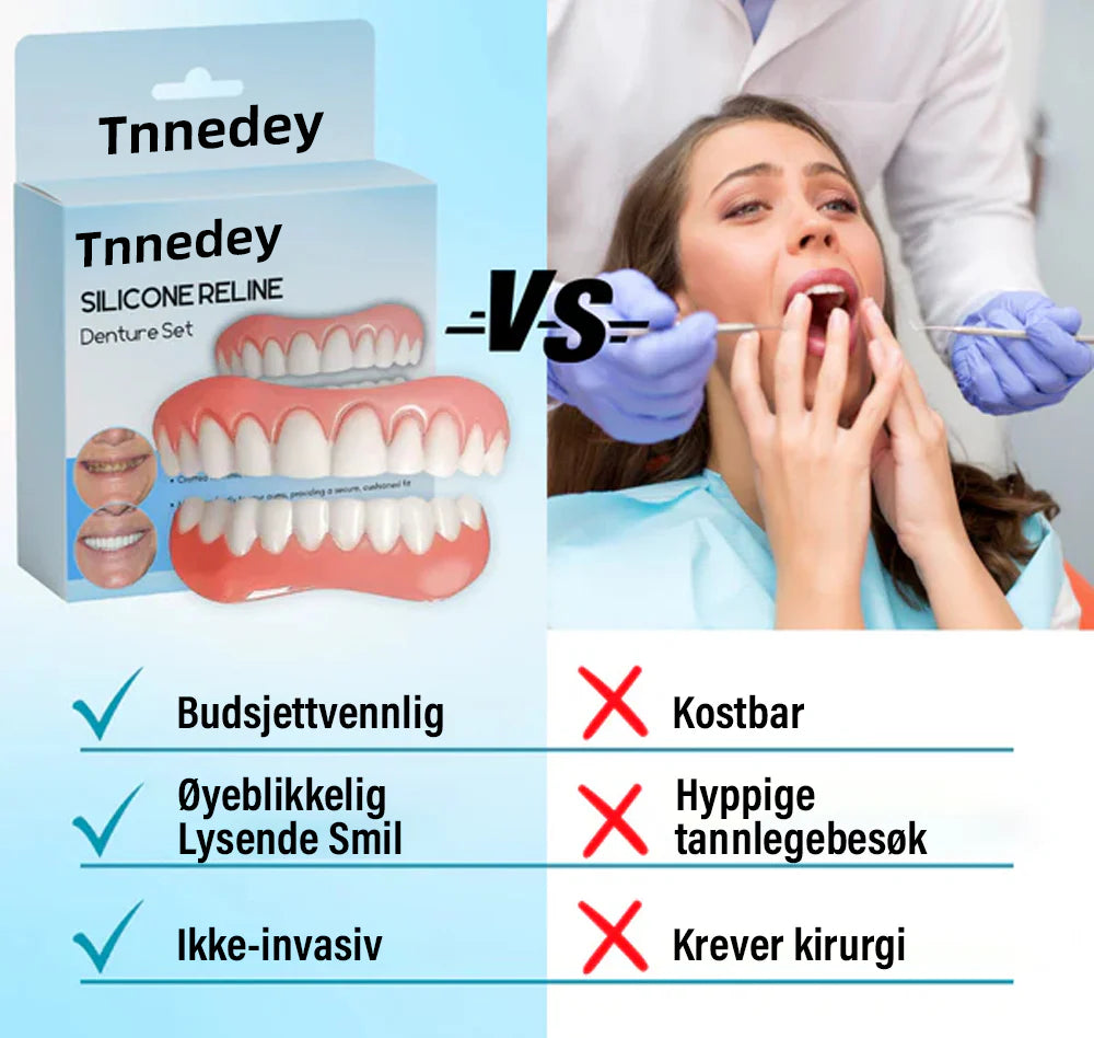 🦷💙Siste dag med rabatt - 🎁Tnnedey™ Silikon Reline Protesesett – Komfortabel og Langvarig Tilpasning 😁✨