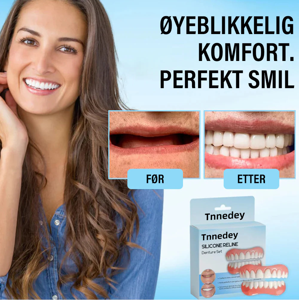 🦷💙Siste dag med rabatt - 🎁Tnnedey™ Silikon Reline Protesesett – Komfortabel og Langvarig Tilpasning 😁✨