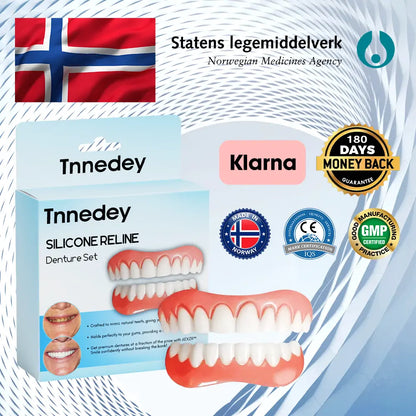 🦷💙Siste dag med rabatt - 🎁Tnnedey™ Silikon Reline Protesesett – Komfortabel og Langvarig Tilpasning 😁✨